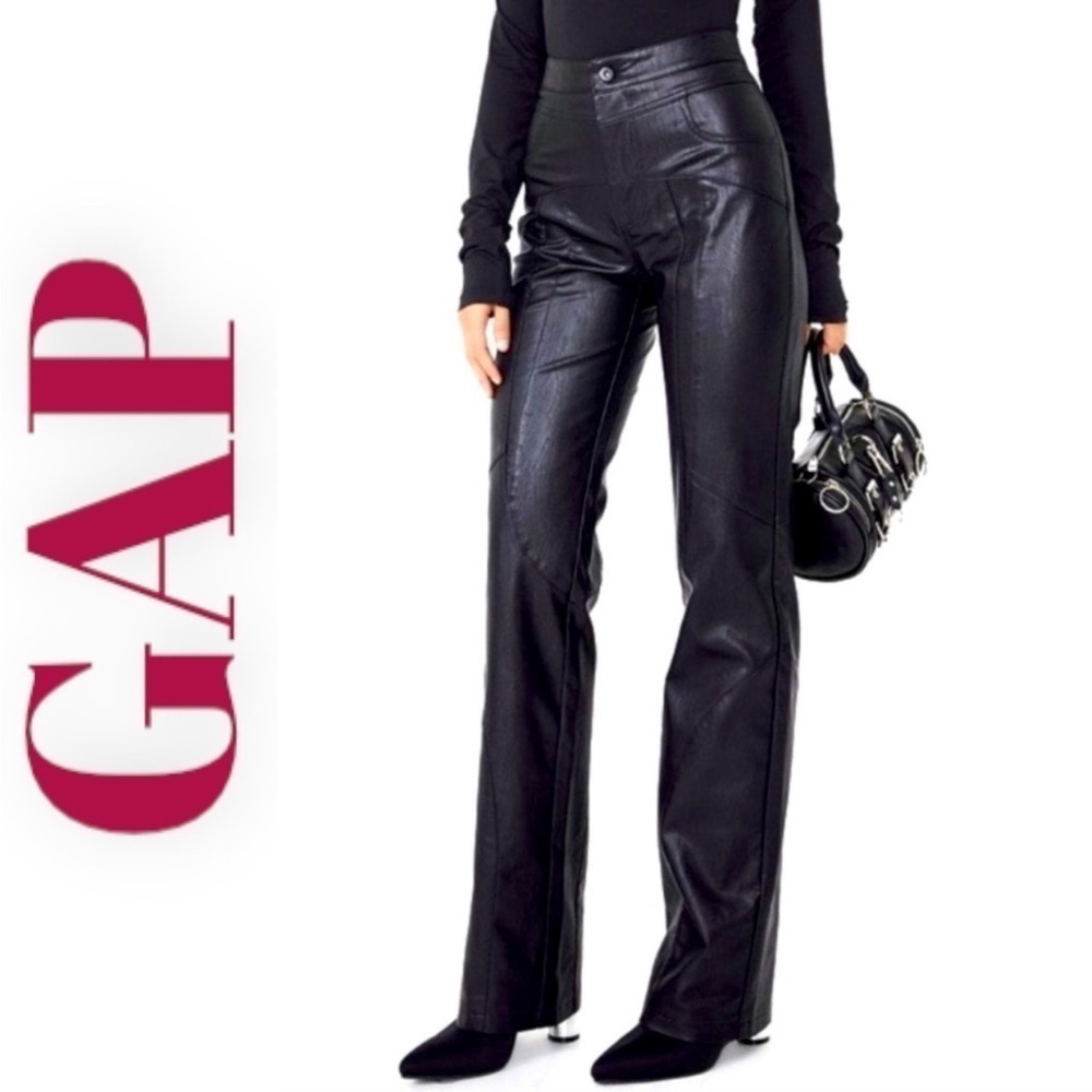 GAP 100% GENUINE LEATHER PANTS VINTAGE Y2K BOOTCUT MOTO BIKER GOTH BLACK, SIZE 8